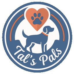 Tal's Pals logo, cartoon dog with heart and paw print.